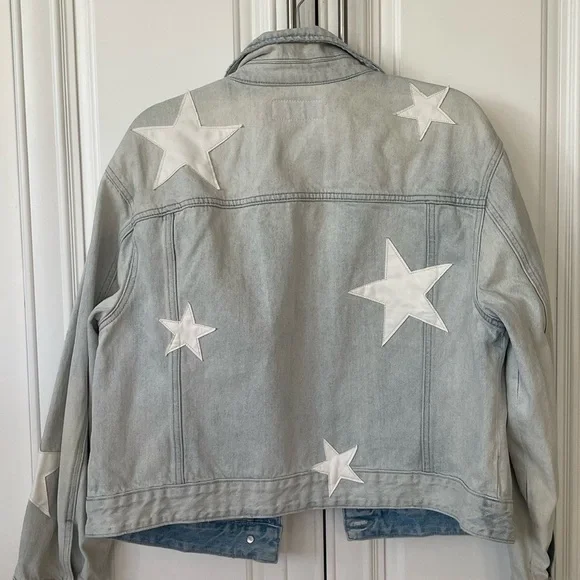 Blank NCY Casual Encounter White Star light wash Denim Jean Jacket trucker sz L - Picture 6 of 14